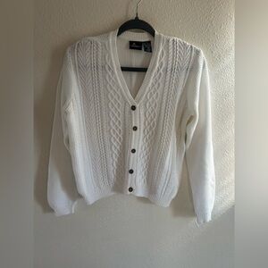 Vintage Lizsport 100% Cotton Cable Knit Button Up Sweater Cardigan Womens S